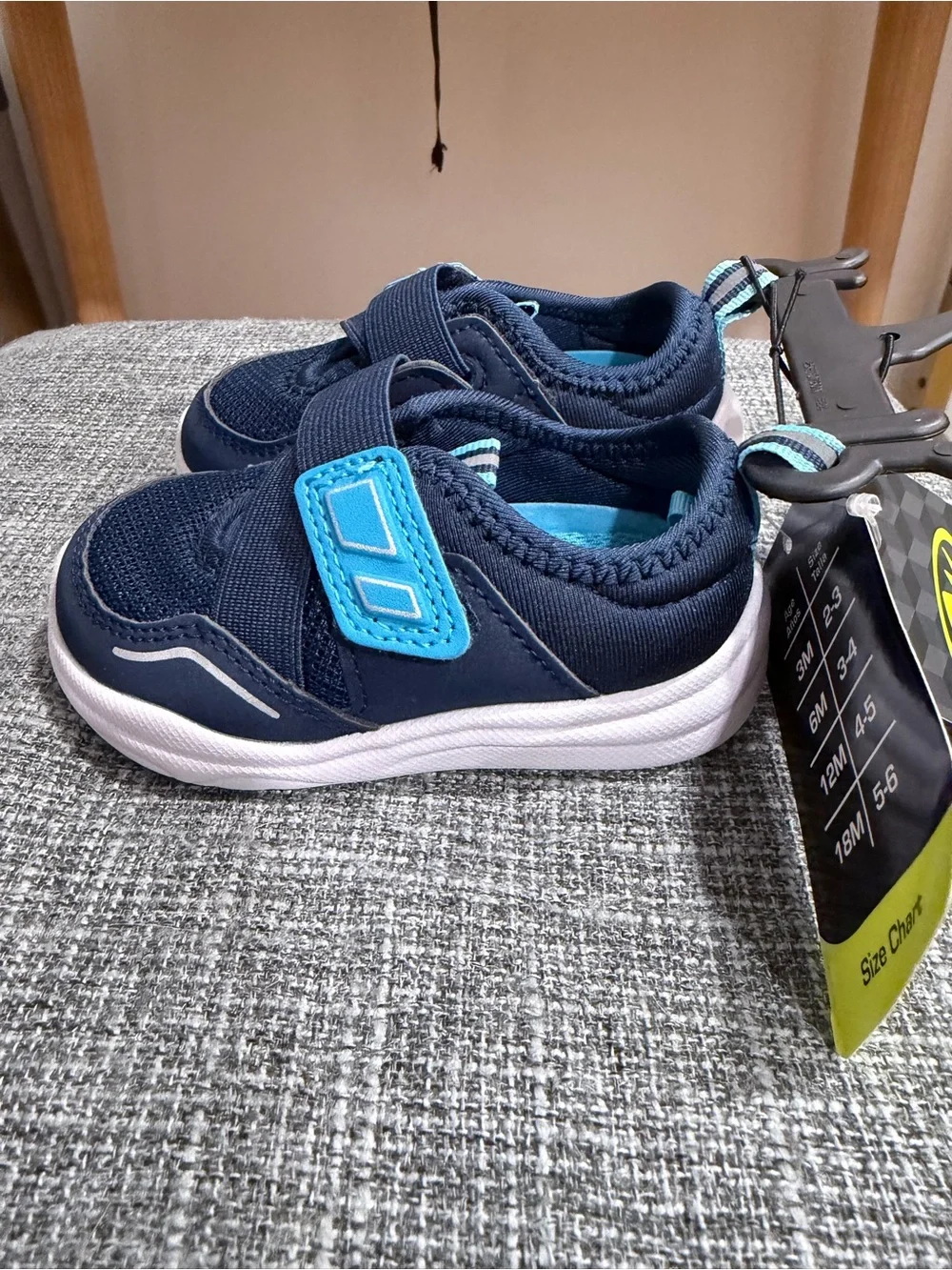 Athletic Infant Navy Blue Velcro Shoes with Light Blue Accent